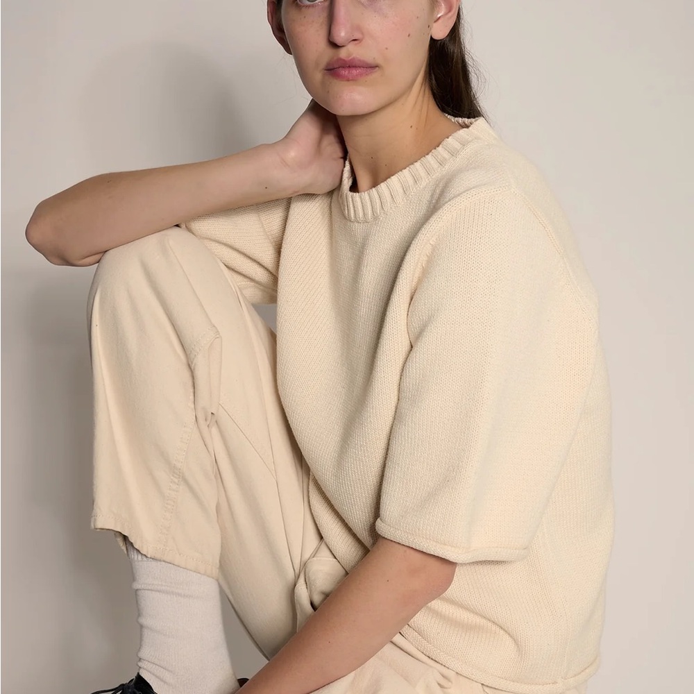 Demylee 100% cotton Ezra bone cream short sleeve sweater top medium